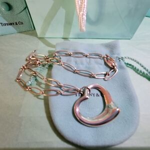 RARE Tiffany & Co. Elsa Peretti 36mm Open Heart Pendant On Oval Link Chain